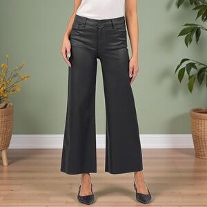 KUT FROM THE KLOTH Meg Wide Leg Raw Hem Coated Jean in Black Faux Leather 14